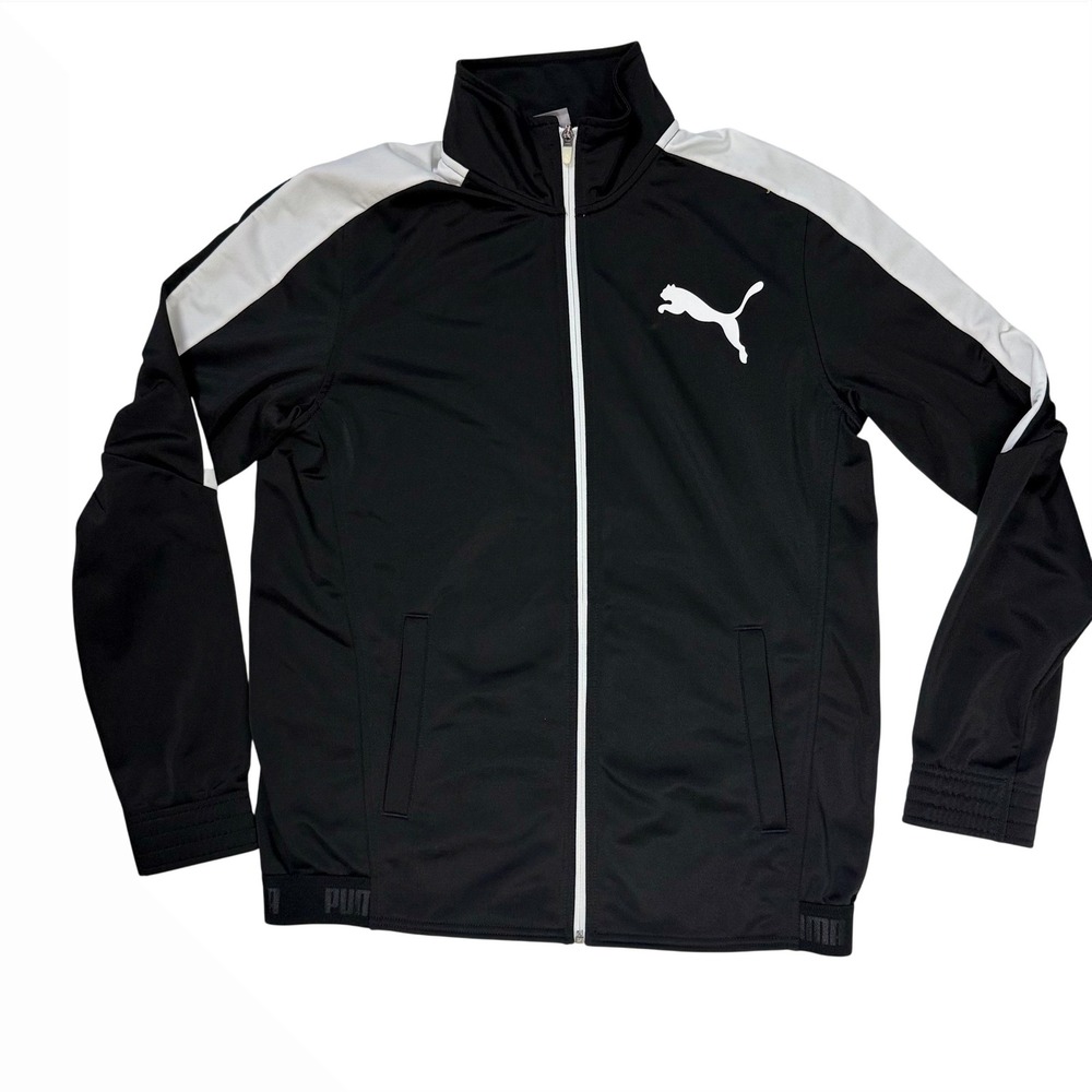 Puma Mens Full Zip Track Jacket Black White Colorblock Cat Logo Size Medium